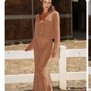 Nema Ogee Long Sleeve Maxi Dress in Rust Geo